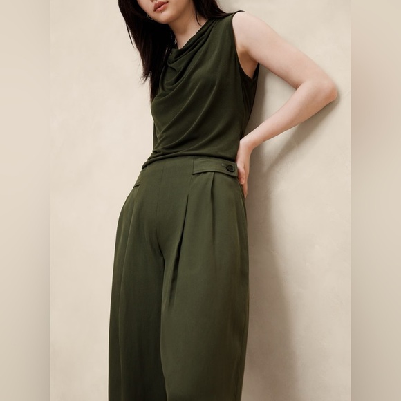 NWT! Banana Republic Steel Green Global Tencel Pleated Pant - Size 20 💎 - Picture 3 of 4